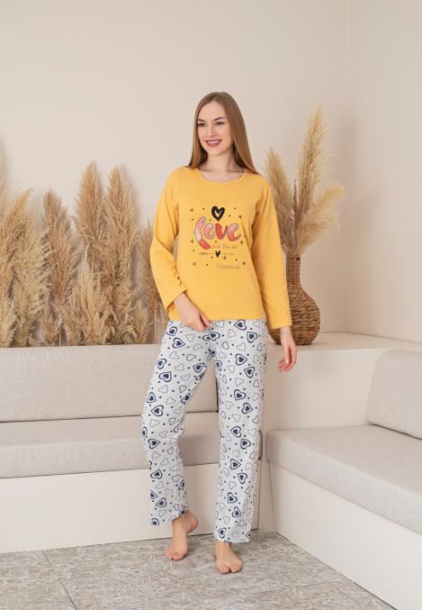 Pijama dama "LOVE", Culoare Galben,Engros